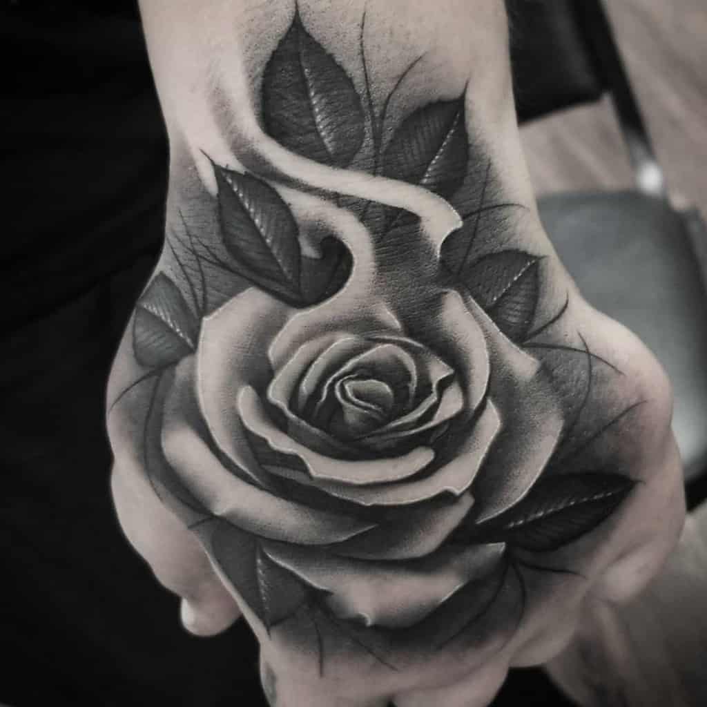 hand black and grey rose tattoos spookytat2