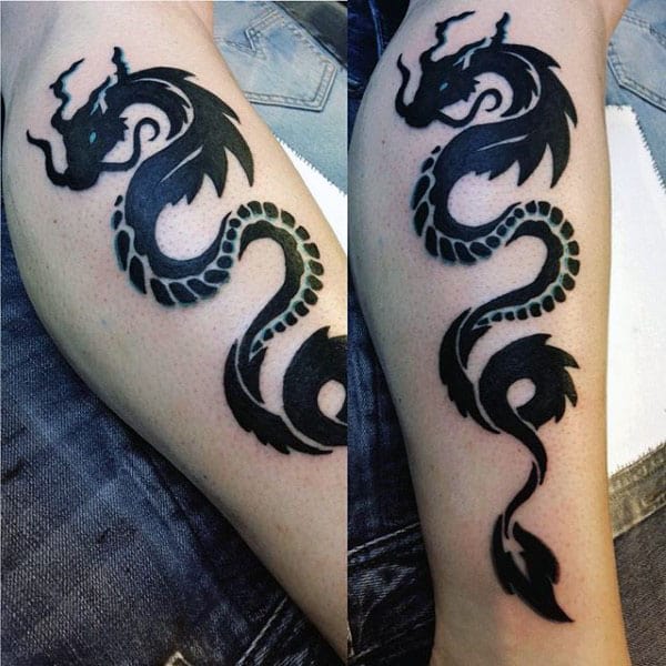 Inner Forearm Tribal Dragon Guys Tattoos