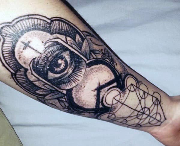 Inner Wrist Geometric Sacred Geometry Line Tattoos For Guys