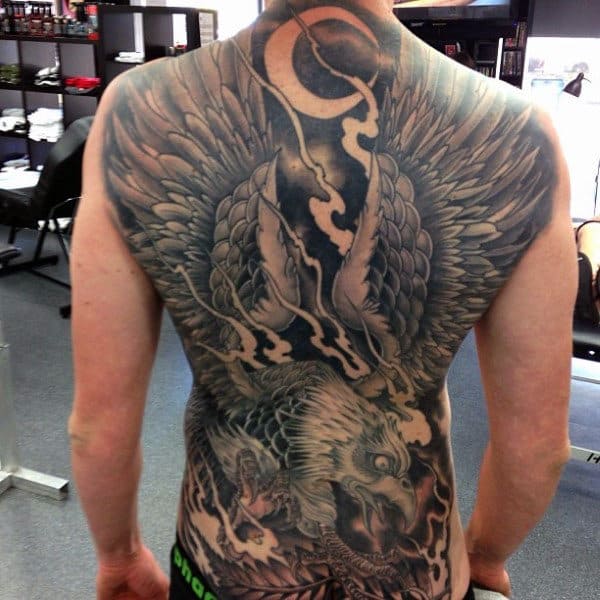 Interesting And Magnificent Eagle With Large Wings Tattoo Male Full Back