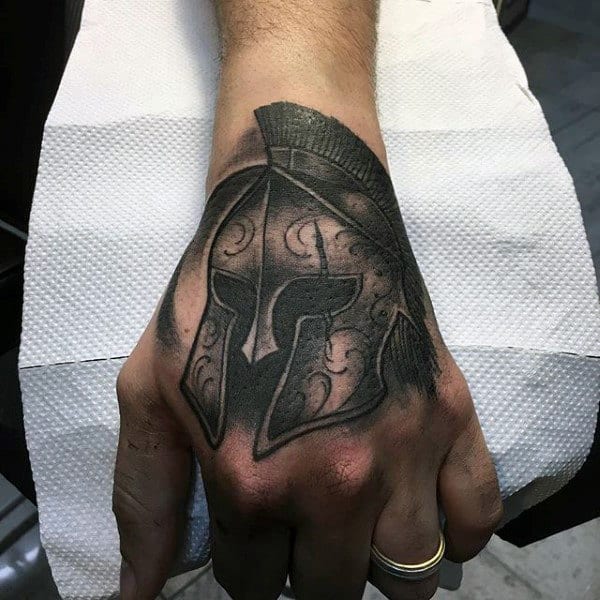 Interesting Mask Tattoo On Guys Hands