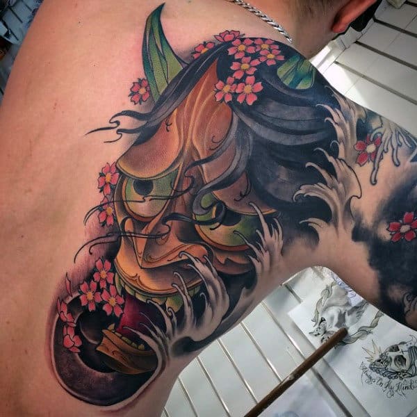 Interesting Oriental Evil Face Tattoo Male Back