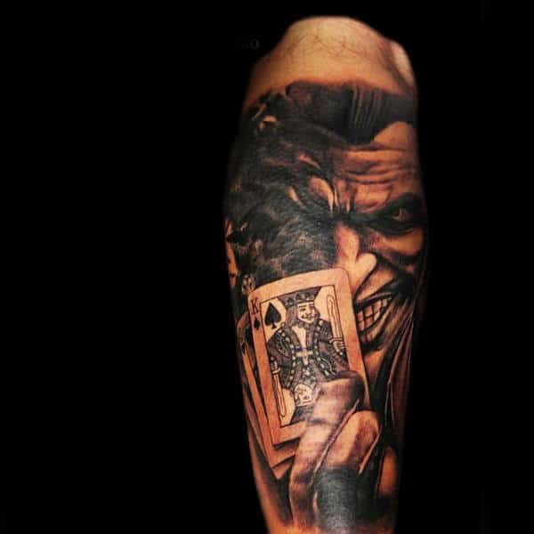 Joker With Playing Cards Male Sleeve Tattoos