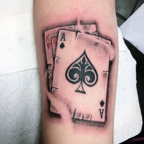 King Of Hearts With Ace Of Spades Mens Playing Card Arm Tattoos