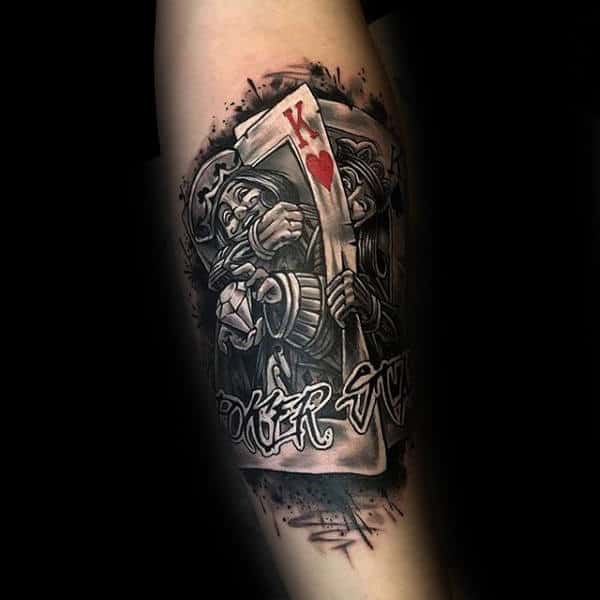 King Of Hearts With Joker Playing Card Mens Arm Tattoo