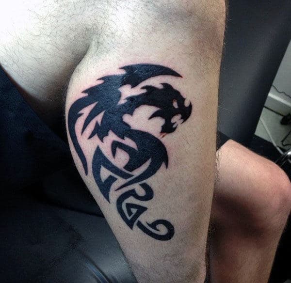 Leg Calf Guys Tribal Dragon Tattoo Design Inspiration