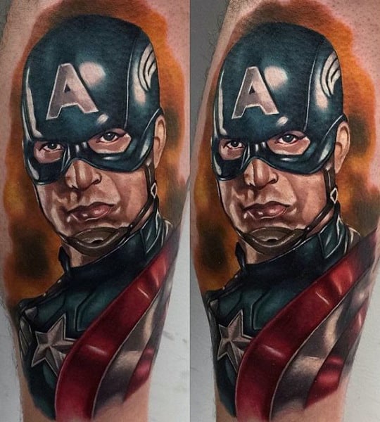 Leg Calf Male Captain America Tattoo Ideas