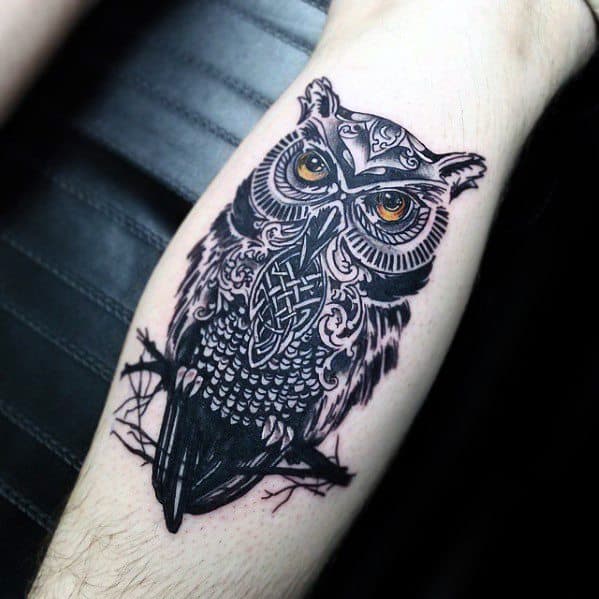 Leg Calf Mens Cool Celtic Owl Tattoo Ideas