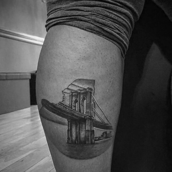 Leg Calf Small Brooklyn Bridge Tattoo Ideas For Men