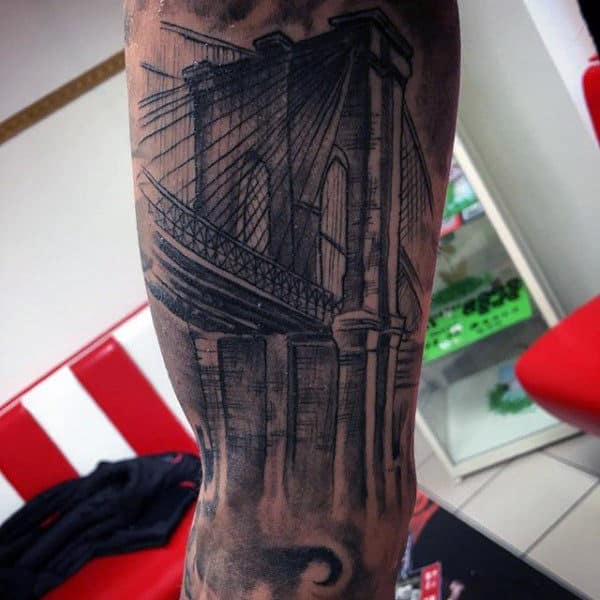 Leg Guys Brooklyn Bridge Shaded Tattoo Ideas