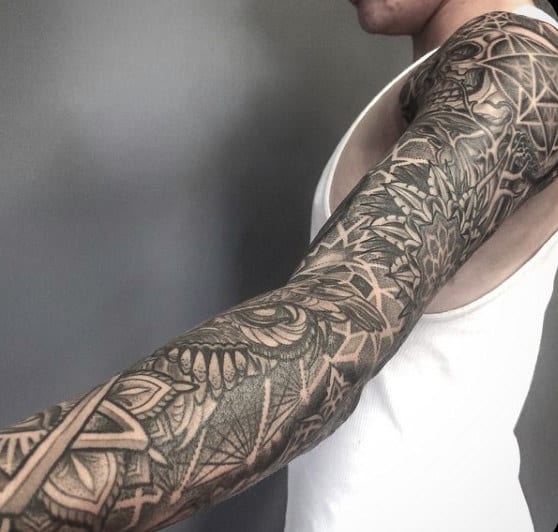 Line Work Sacred Geometry Tattoos For Male Sleeves