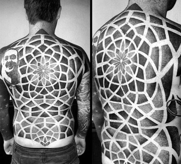 Male Back Geometric Design Tattoos