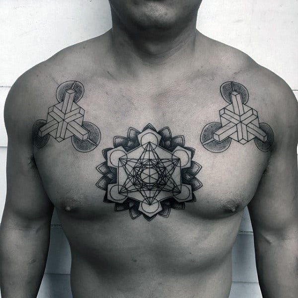 Male Chest Rectangle Sacred Geometry Tattoo