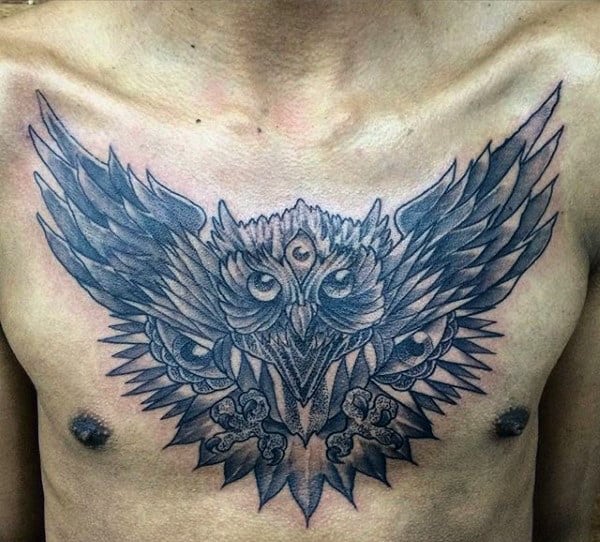 Male Chest Tattoo Owl Wings