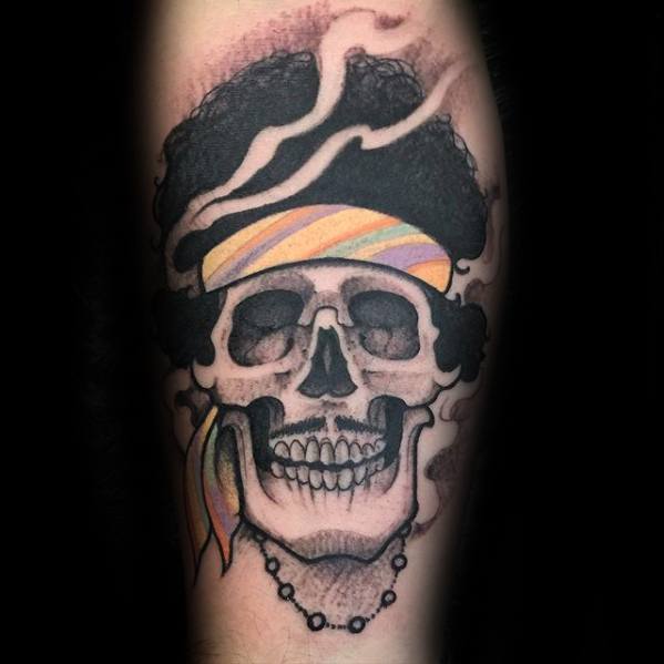 Male Tattoo With Jimi Hendrix Skull Design