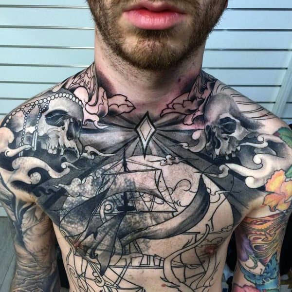 Male Torso Interesting Gray Tattoo
