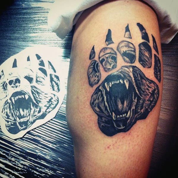 Male Upper Arm Interesting Tattoo Of Wild Beast Paw