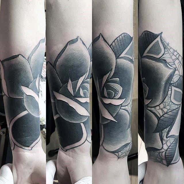 nextluxury forearm 4 black and grey rose tattoos