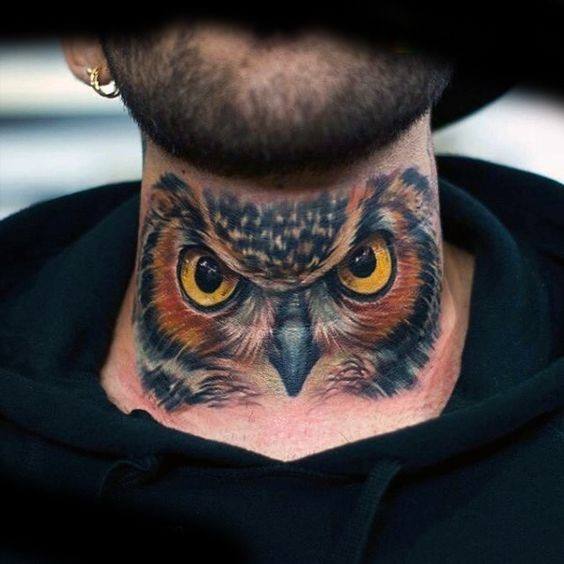 Masculine 3d Owl Neck Tattoos For Men