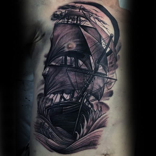 Mens Arms Interesting Sailing Ship Tattoo