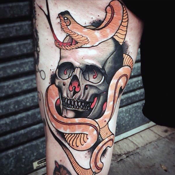 Mens Forearms Interesting Reptile And Skull Tattoo