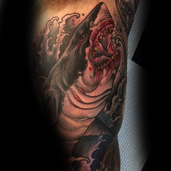 Mens Forearms Interesting Tattoo Of Bloody Shark