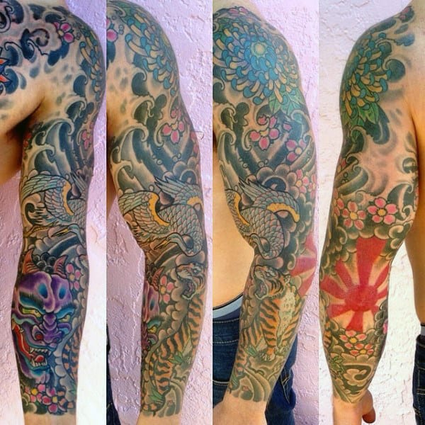 Mens Full Sleeve Japanese Rising Sun Tattoo Designs