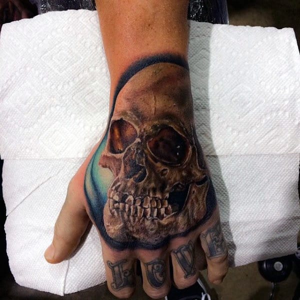 Mens Hands Skull Tattoo