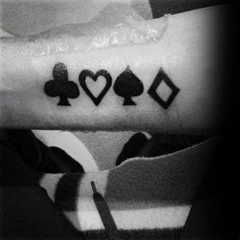 Mens Inner Forearm Playing Card Suits Black Ink Tattoo