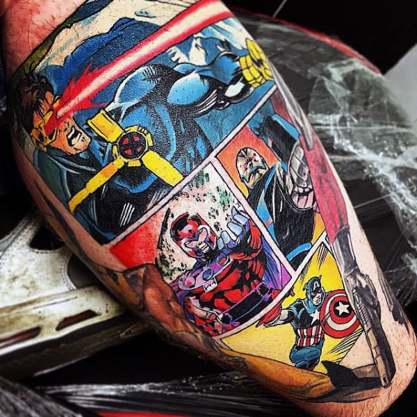 Mens Marvel Comic Strip Leg Calf Captain America Tattoo