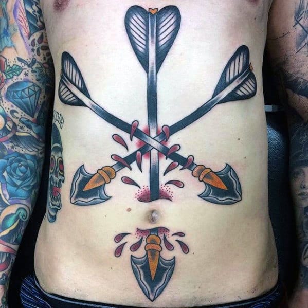 Mens Multiple Arrows Traditional Chest Tattoo Ideas