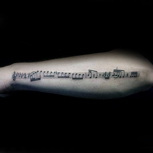 Mens Music Note Outerforearm Sheet Tattoo