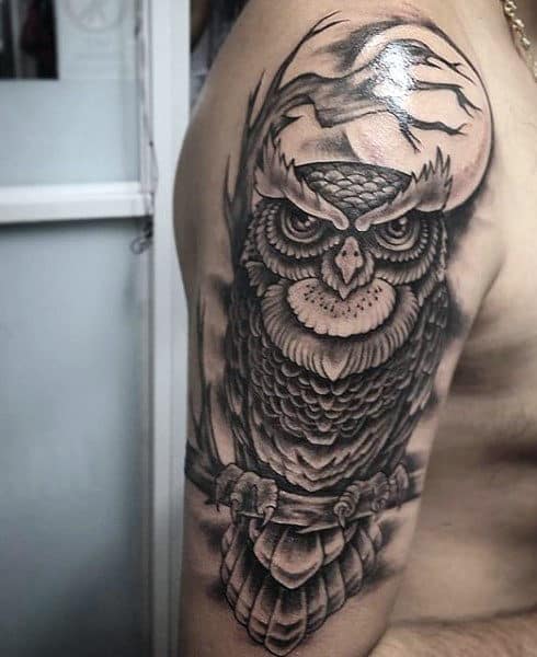Men's Owl Tattoos Designs On Upper Arms