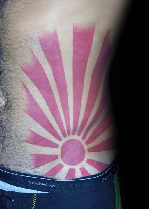 Mens Rib Cage Side Rising Sun Tattoo