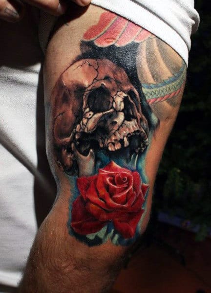 Men's Rose And Skull Tattoo