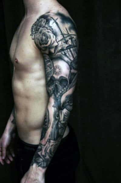Men's Rose Sleeve Tattoos