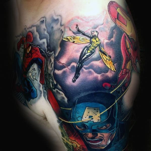 Mens Shoulder Captain America Tattoo Ideas