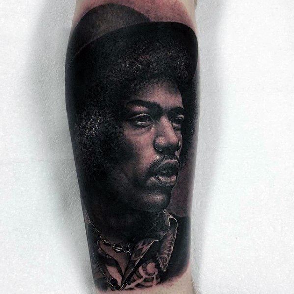 Mens Tattoo With Jimi Hendrix Portrait Design