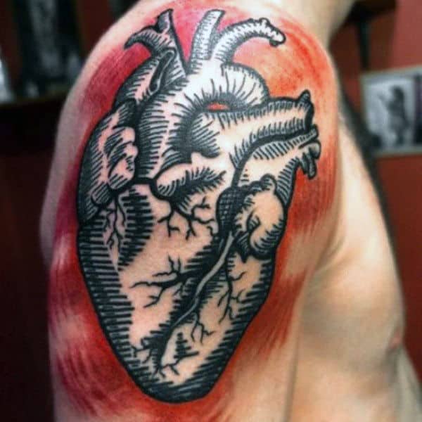 Mens Upper Arms Interesting Tattoo Of Heart