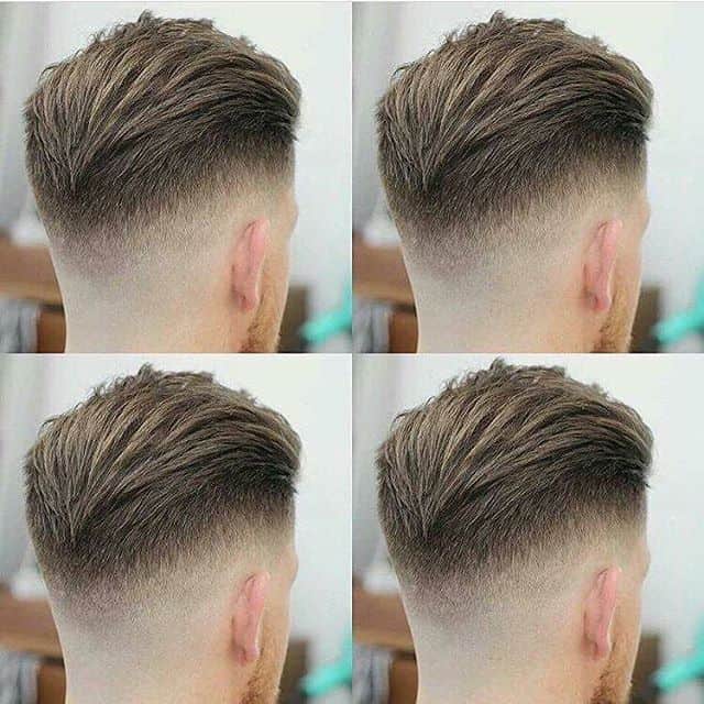 Slicked back haircut with medium fade sides and back