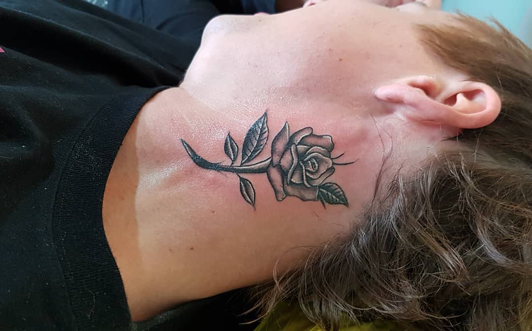 neck black and grey rose tattoos lowkey_ink_epidermal_artistry