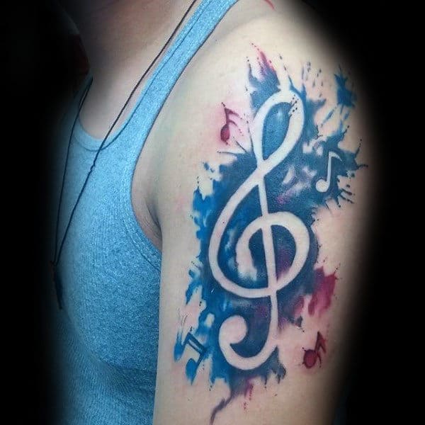 Negative Space Music Note Watercolor Mens Tattoos