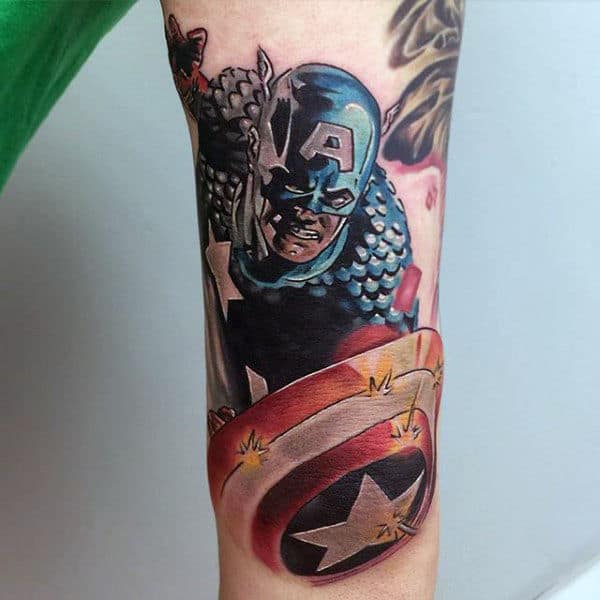 Outer Forearm Captain America Tattoo On Male