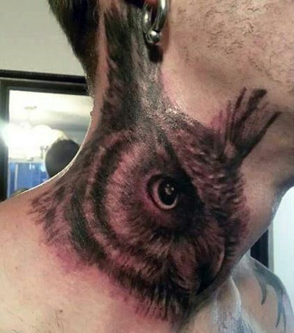 Owl Neck Tattoo For Guys