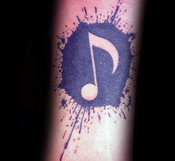 Paint Splatter Mens Music Note Negative Space Small Forearm Tattoo