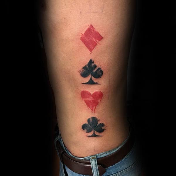 Playing Card Suits Mens Rib Cage Side Tattoo