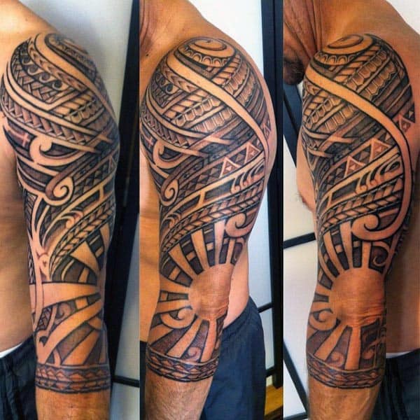 Polynesian Elbow Mens Rising Sun Tattoos