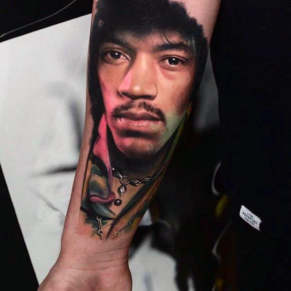 Portrait Jimi Hendrix Inner Forearm Tattoo Ideas For Gentlemen