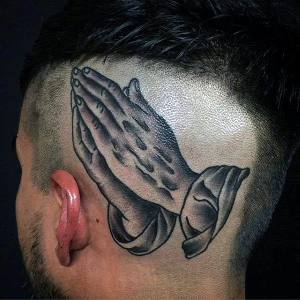 Pray Hand Tattoos For Males On Back Of Head
