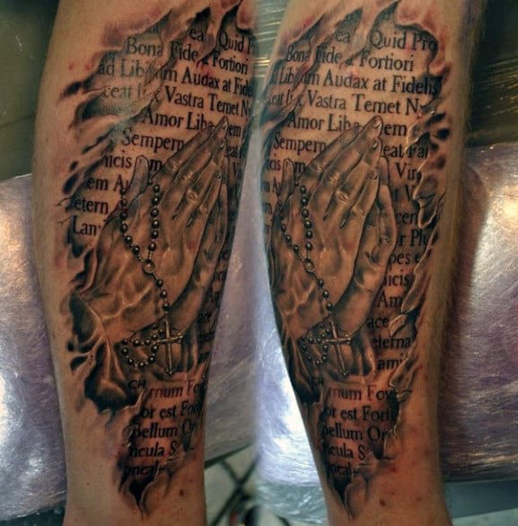 Quote Male Tattoos Praying Hands Rosary